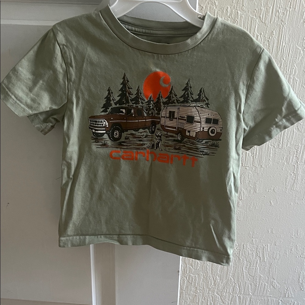 Carhartt Sage Green Camper & Truck Graphic Tee with Orange Logo
